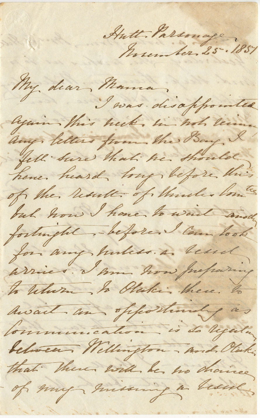 Letter from Catherine Hadfield to her mother, Marianne Williams, November 1851