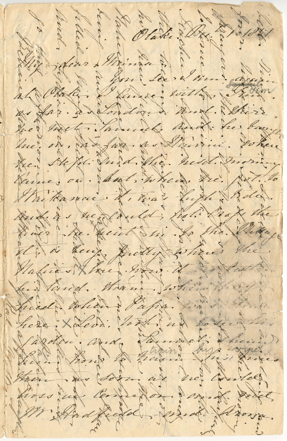 Letter from Catherine Hadfield to her mother, Marianne Williams, December 1851
