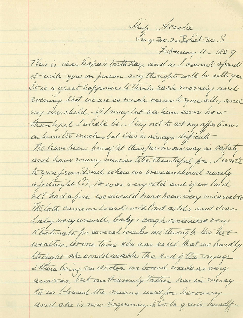 Letter from Catherine Hadfield to her mother Marianne Williams, February 1859