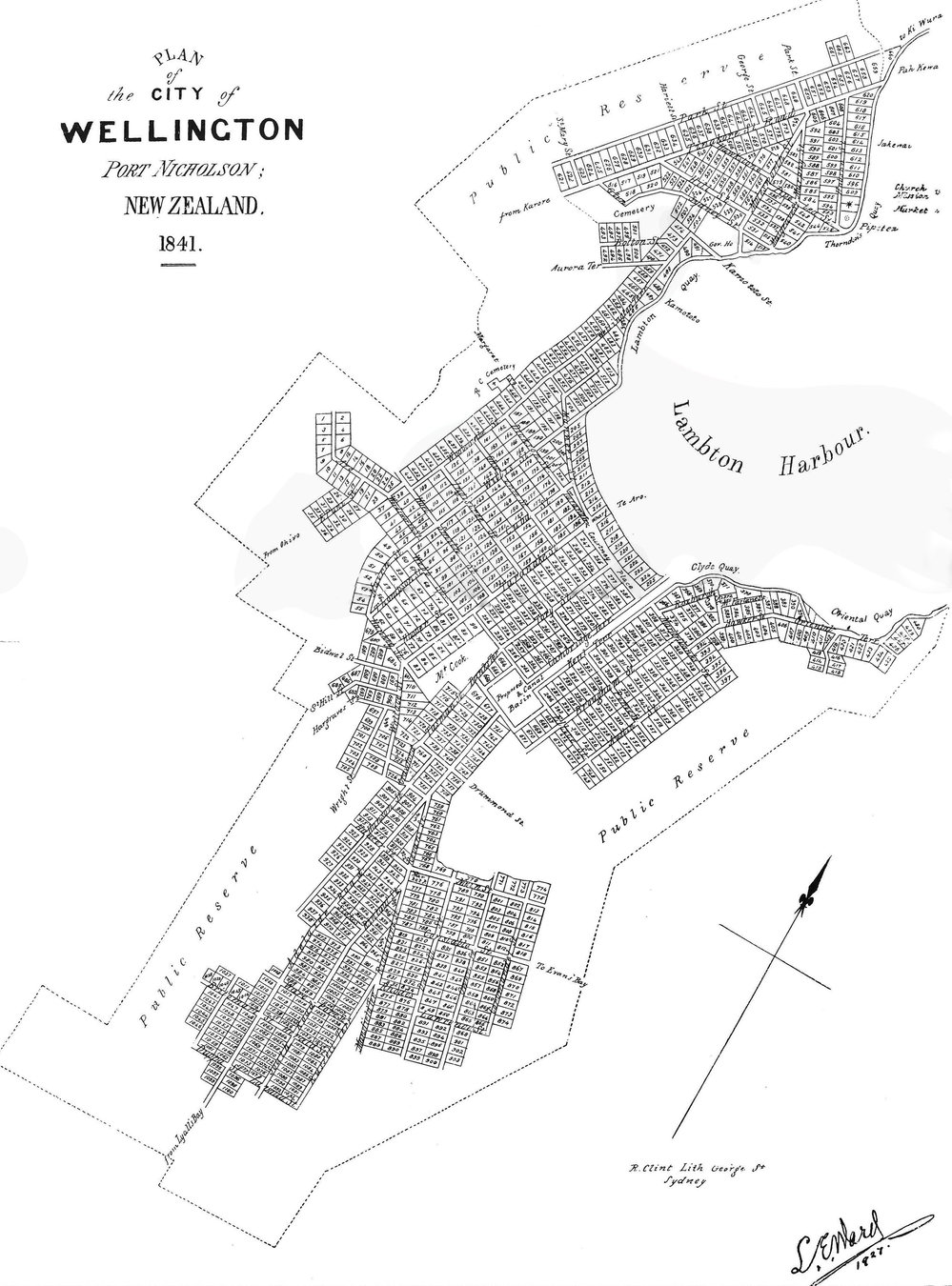 Town Acre Map of Wellington 1841