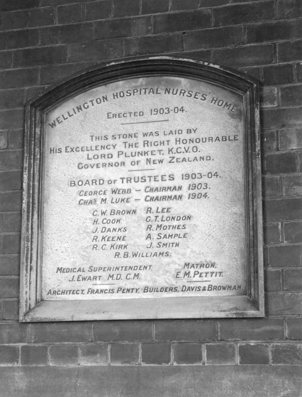 Foundation Stone, Nurses Home, Wellington Hospital, Newtown