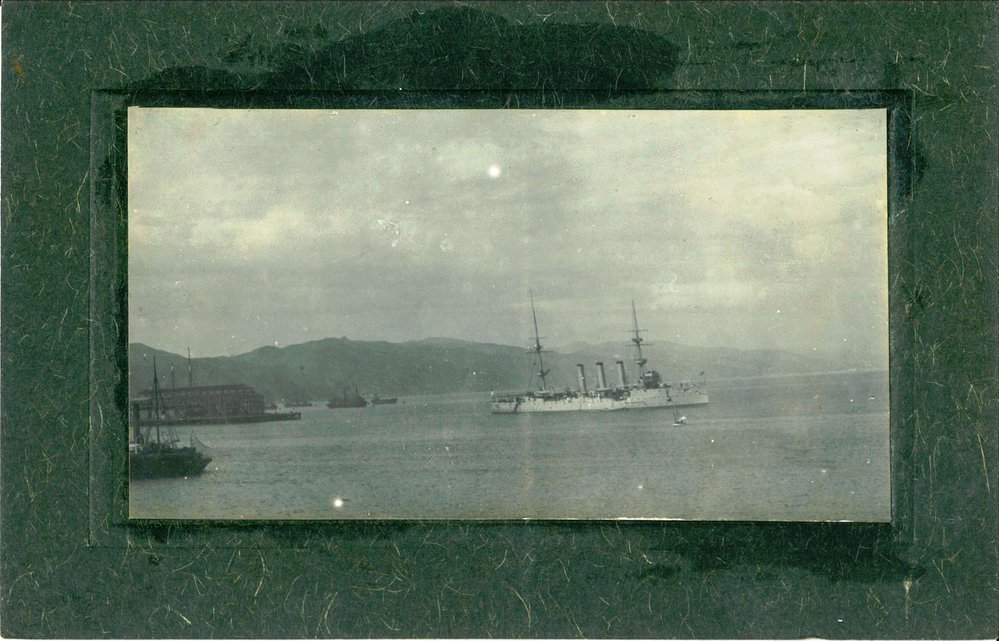 Naval vessel in Wellington harbour (HMAS Encounter)