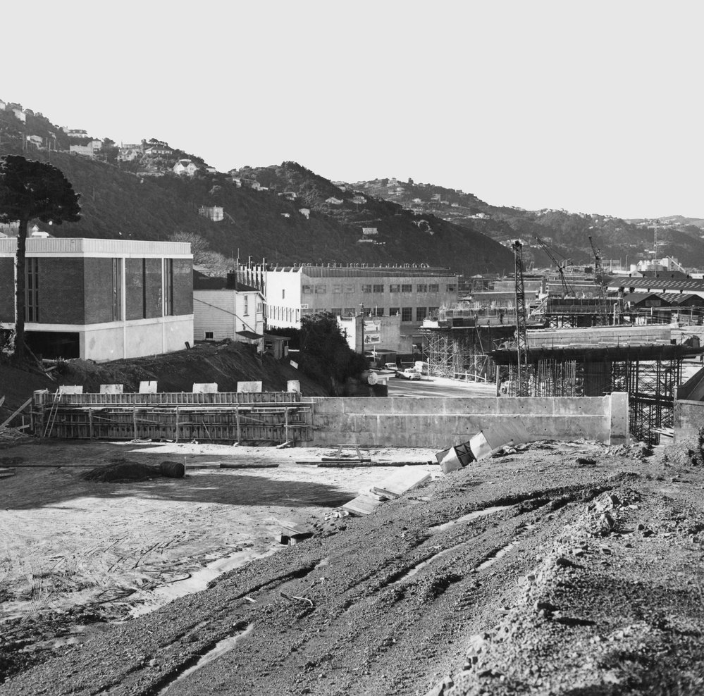 Thorndon Quay as viewed from motorway under construction