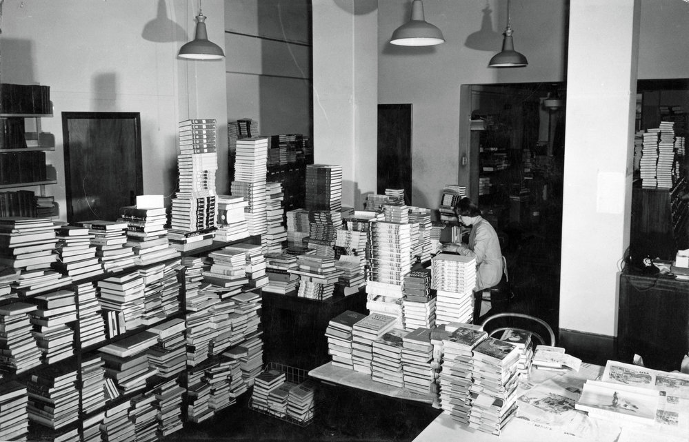 Processing new books, Wellington Central Public Library