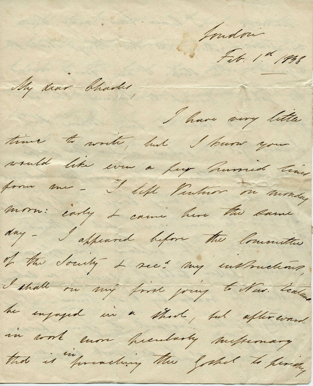 Letter from Octavius Hadfield to his brother Charles, February 1838