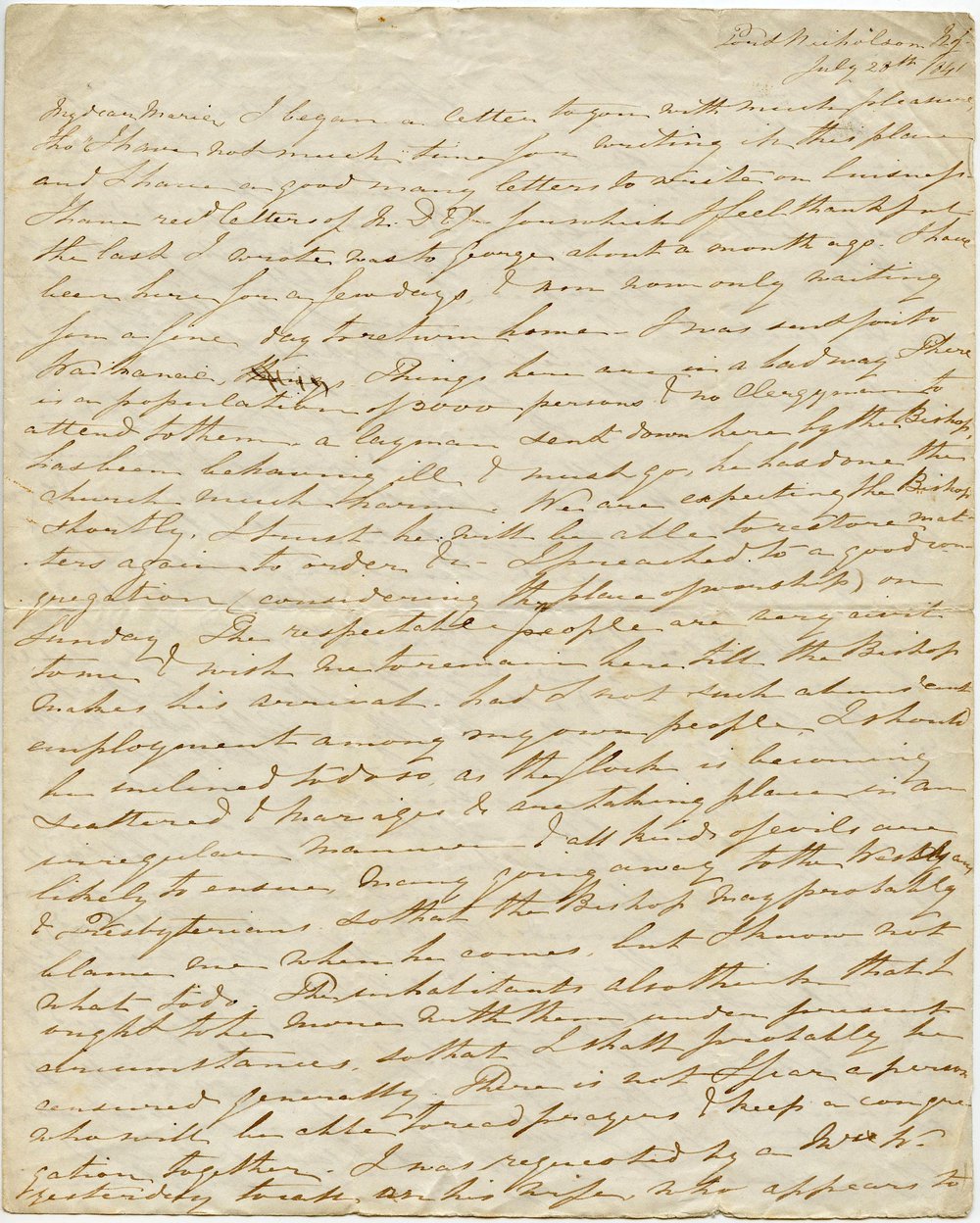 Letter from Octavius Hadfield to his sister Maria, July 1841
