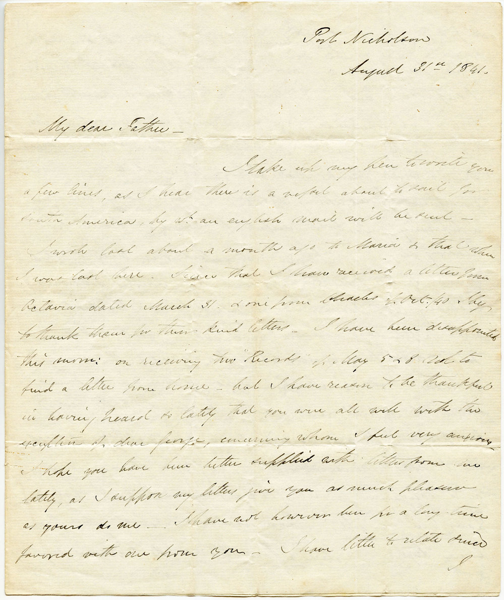 Letter from Octavius Hadfield to his father, August 1841