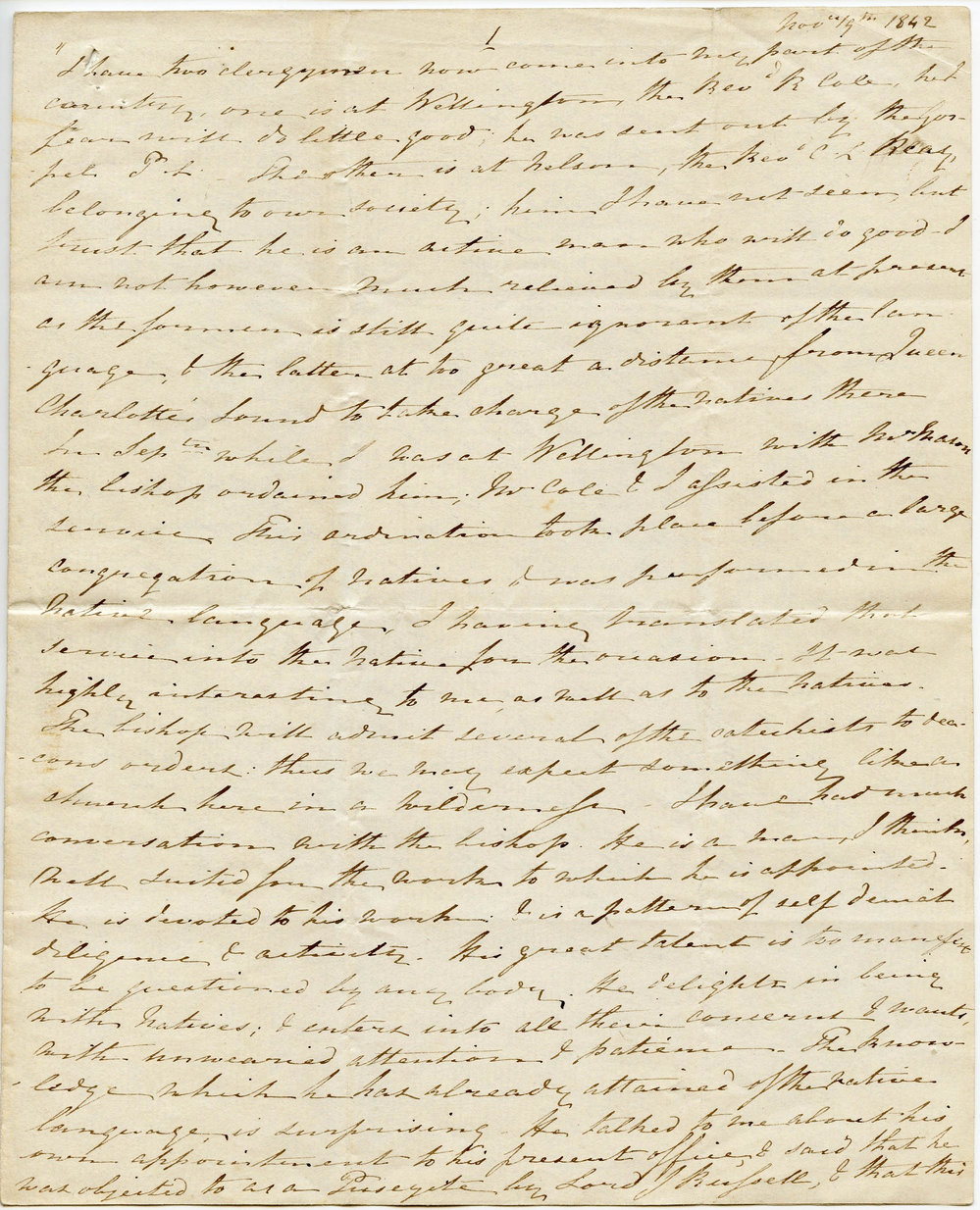 Letter from Octavius Hadfield, November 1842