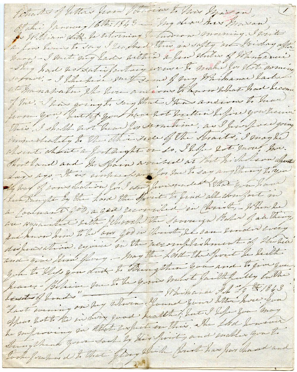 Extracts of letters from Octavius Hadfield to Mrs Mason, 1843