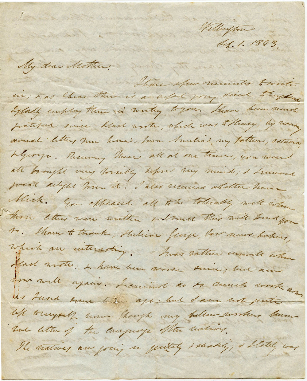 Letter from Octavius Hadfield to his mother, September 1843