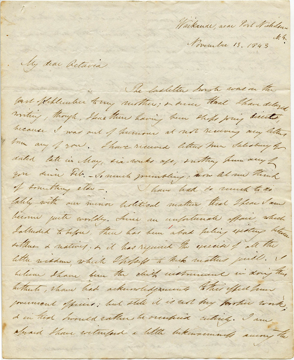 Letter from Octavius Hadfield to his sister Octavia, November 1843