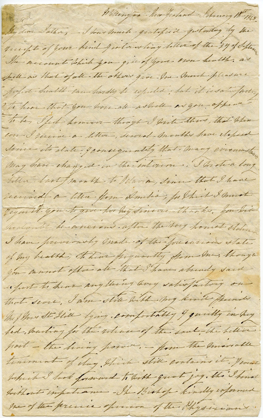 Letter from Octavius Hadfield to his father, February 1845
