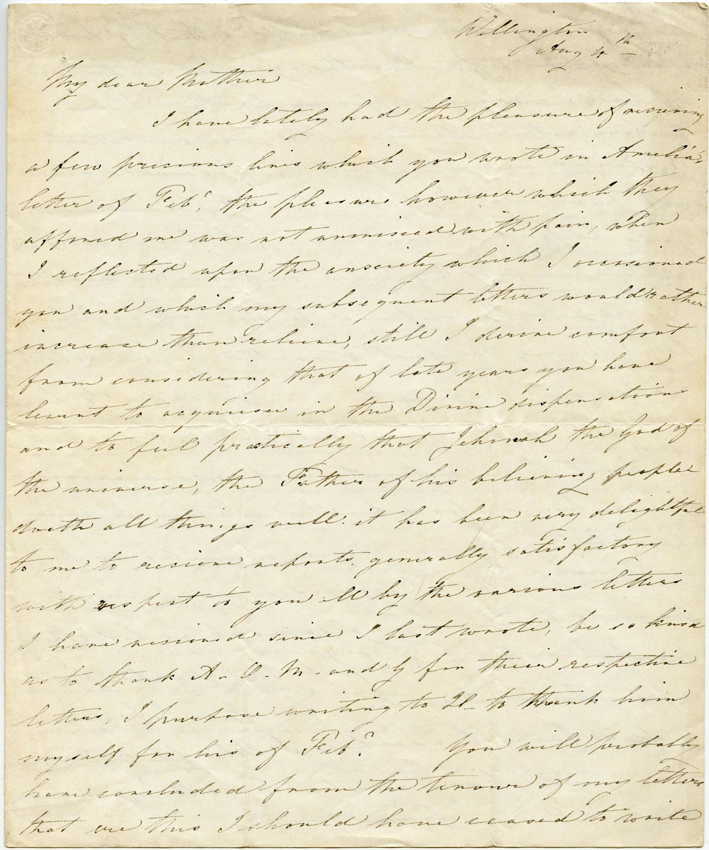 Letter from Octavius Hadfield to his mother, August 1845