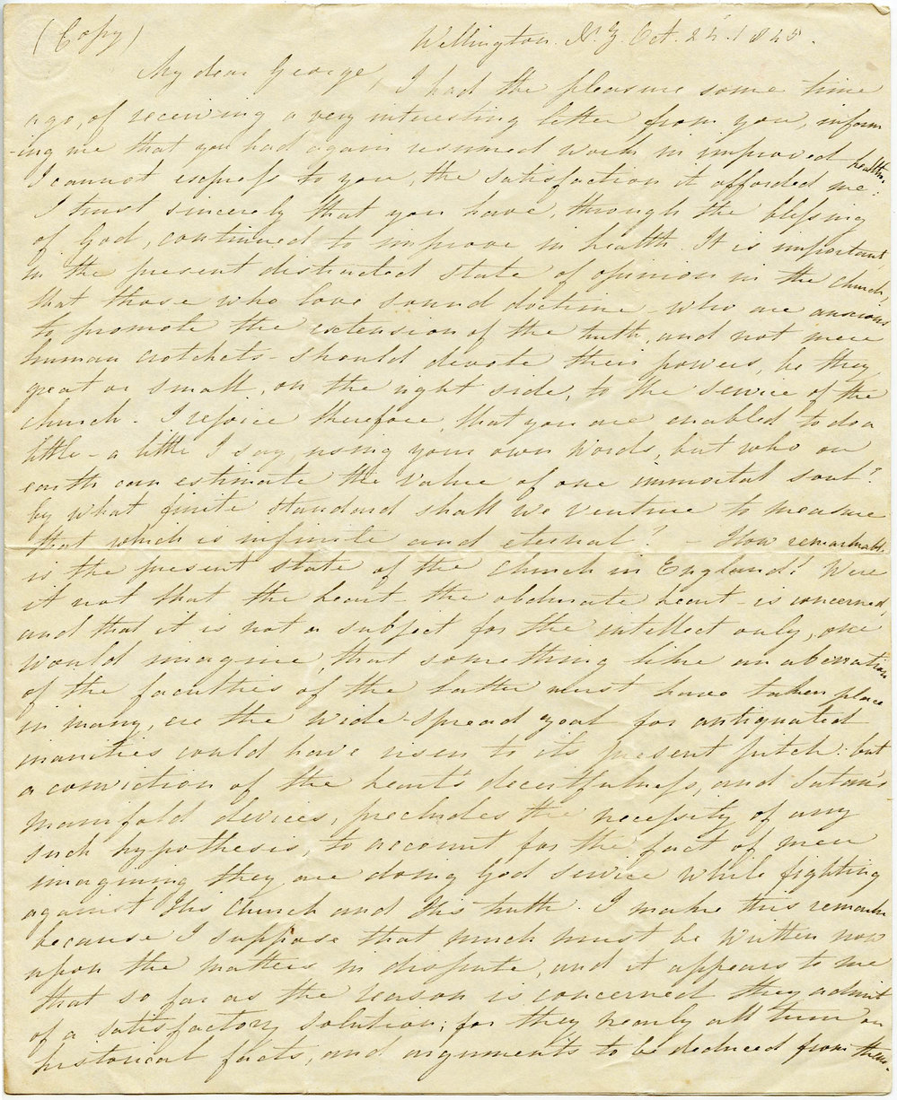 Letter from Octavius Hadfield to his brother George, October 1845