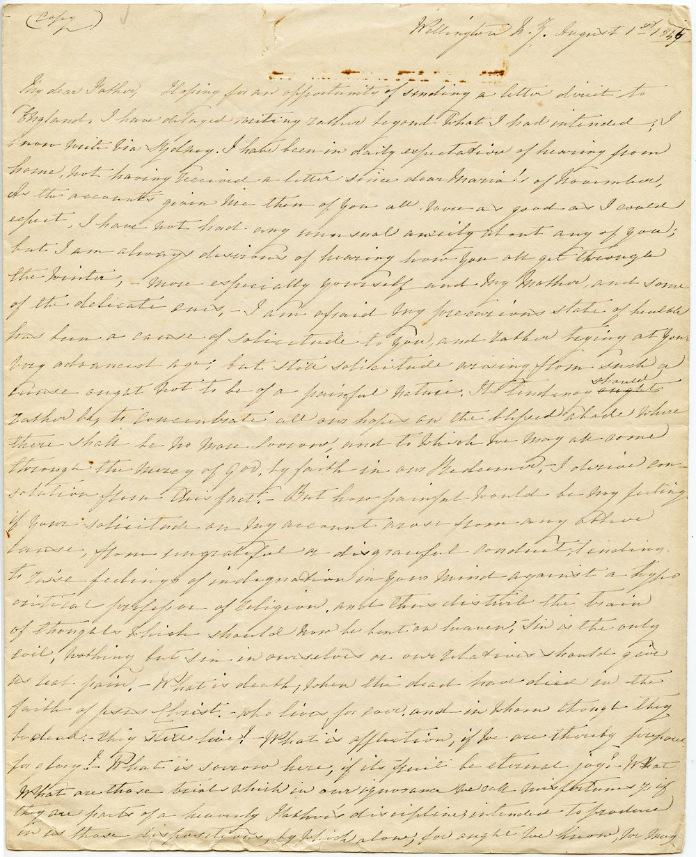 Letter from Octavius Hadfield to his father, August 1846