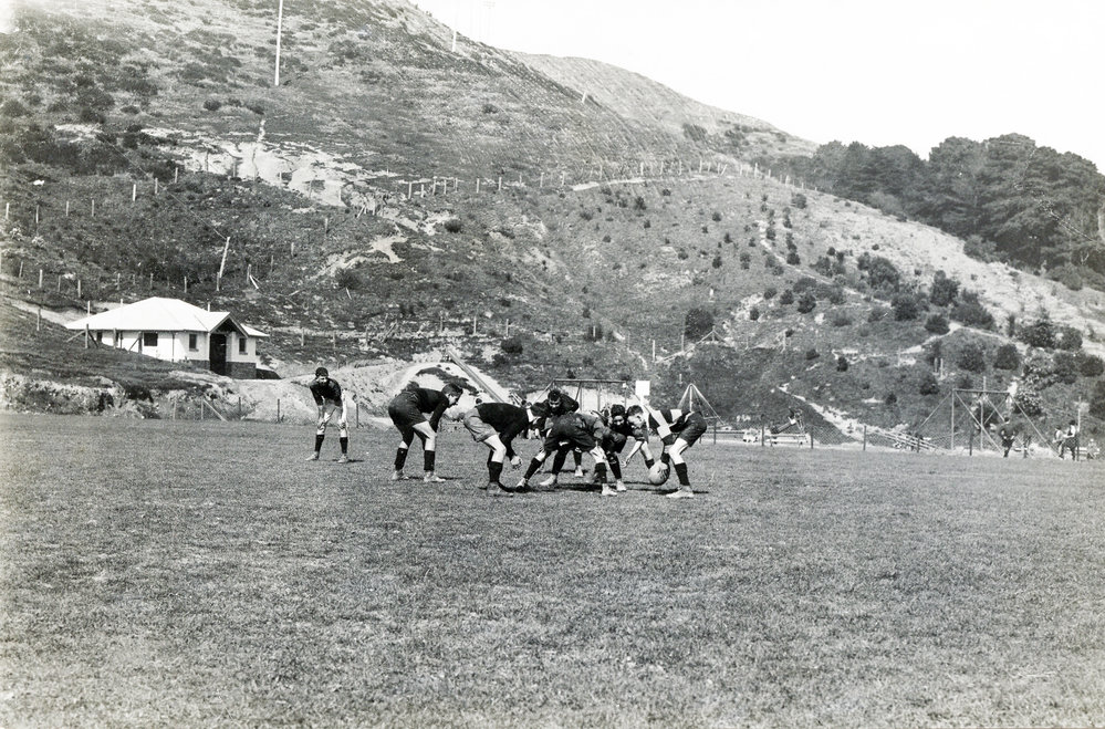 Rugby game on Mt  Victoria