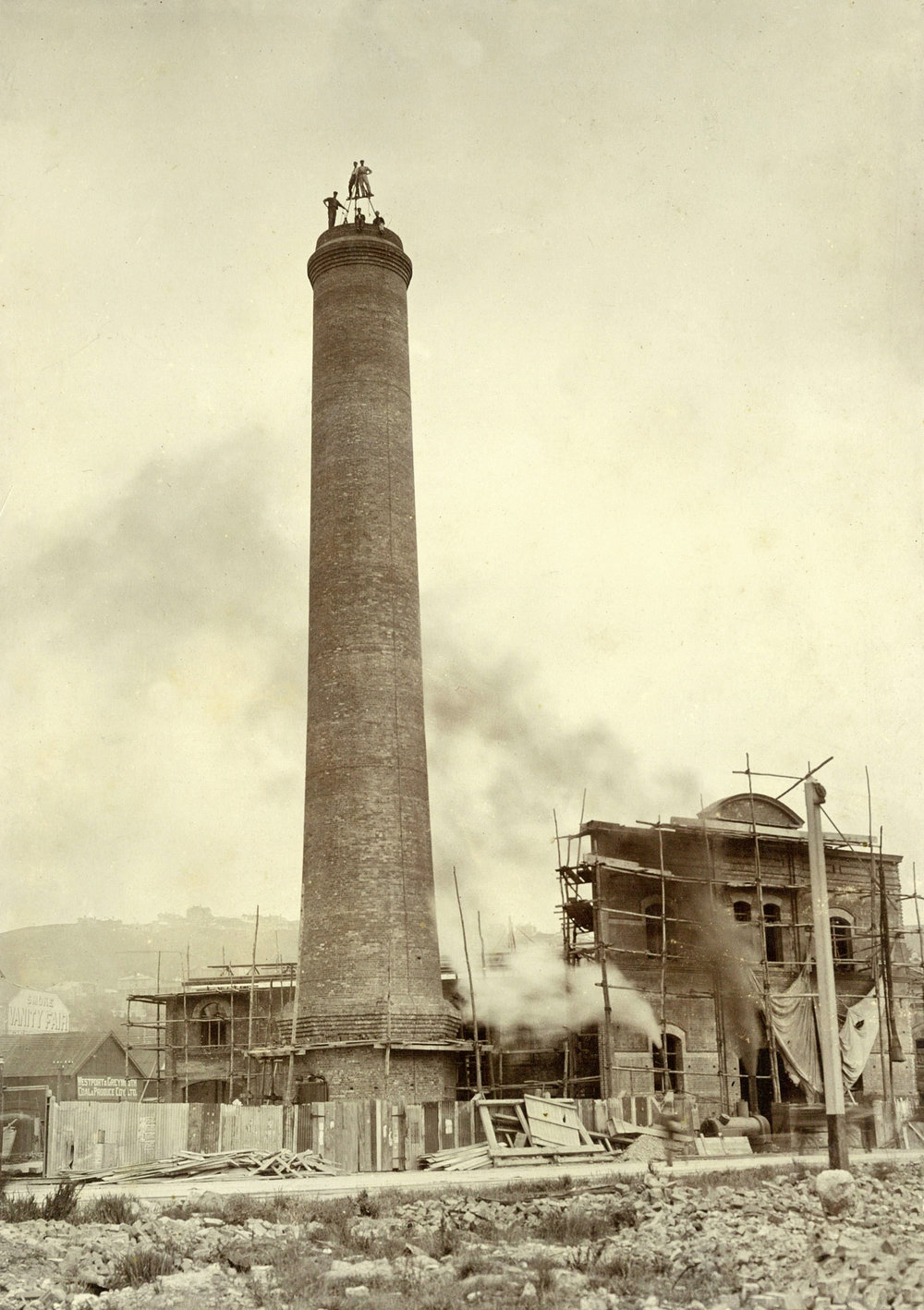 'Topping off' the tramway power station chimney