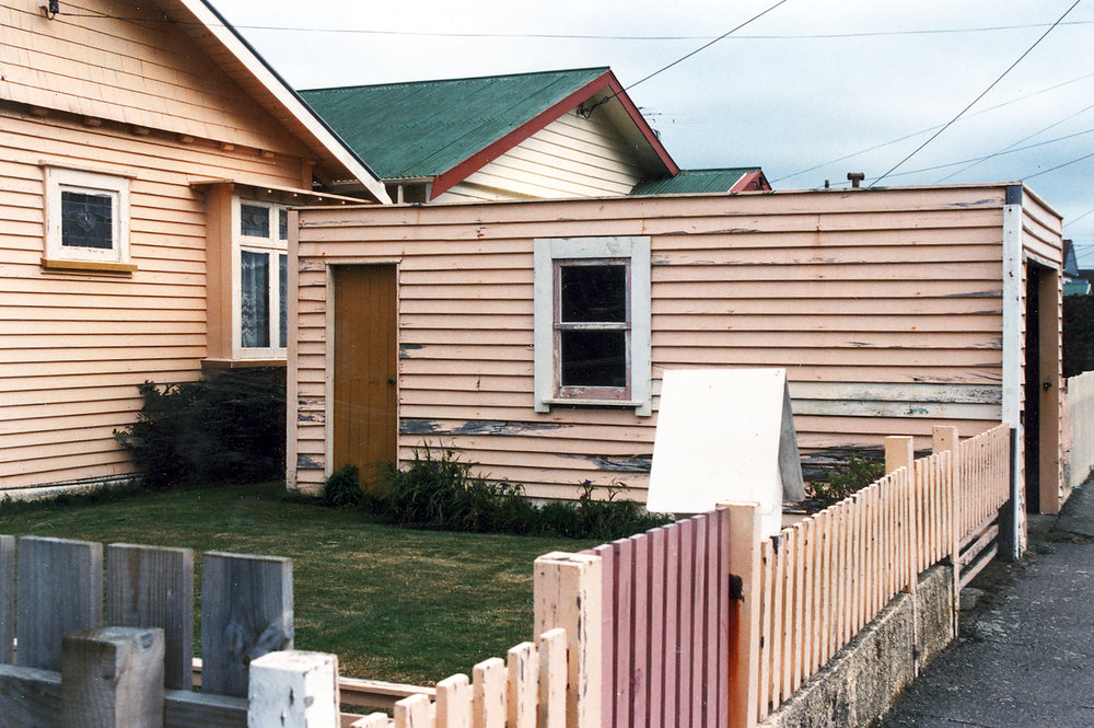Pink house and garage