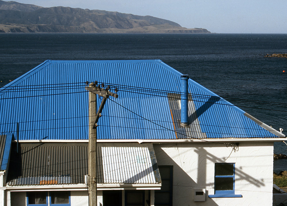 Looking over blue Roof to Baring Head