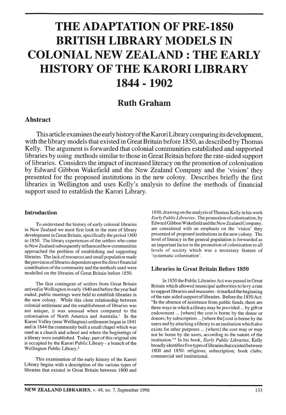 The Early History of the Karori Library, 1844 - 1902