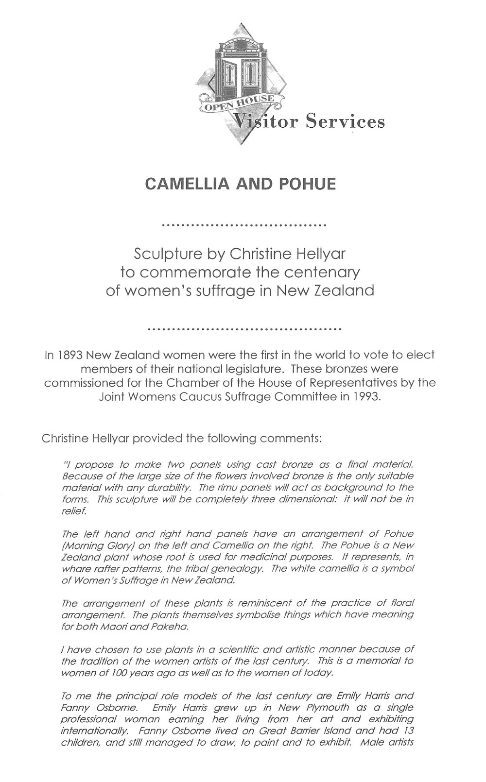 Camellia and Pohue (sculpture), Christine Hellyar