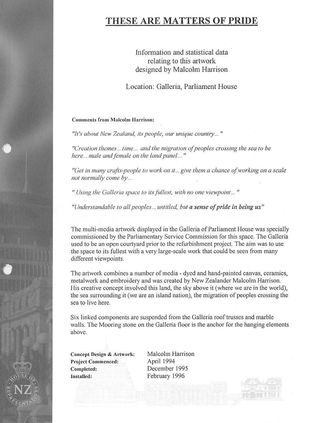 These are Matters of Pride, Malcolm Harrison