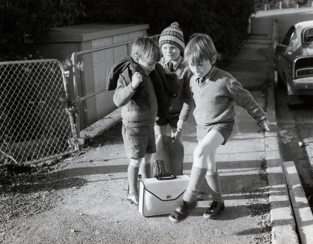 Schoolboys in Ridd Crescent, Karori