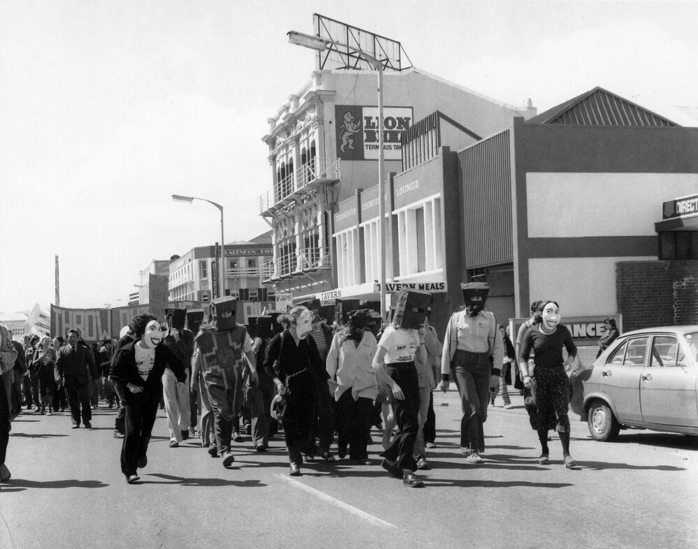 Protestors in Taranaki Street