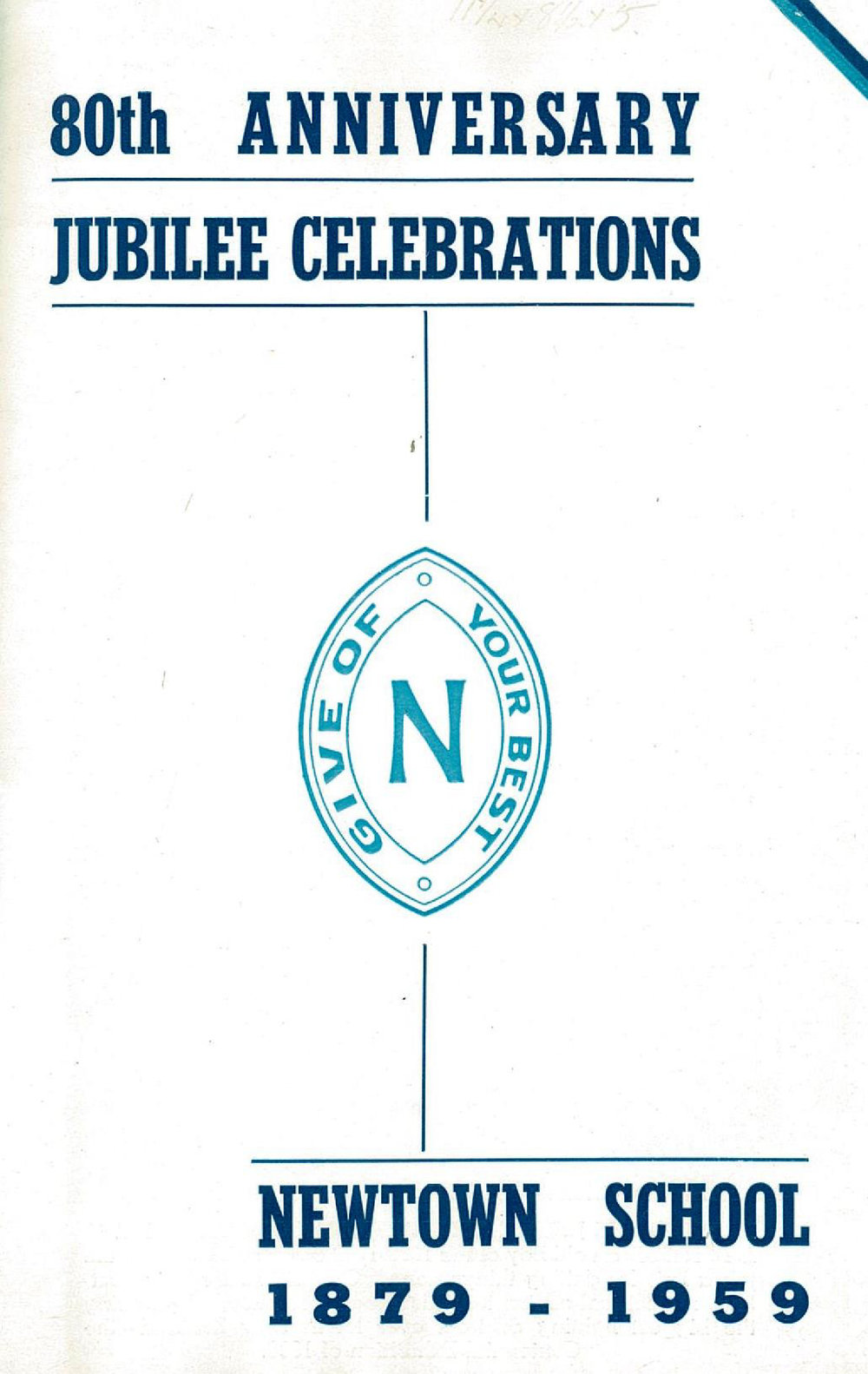 Newtown School 1879-1959, 80th Anniversary Jubilee Celebrations