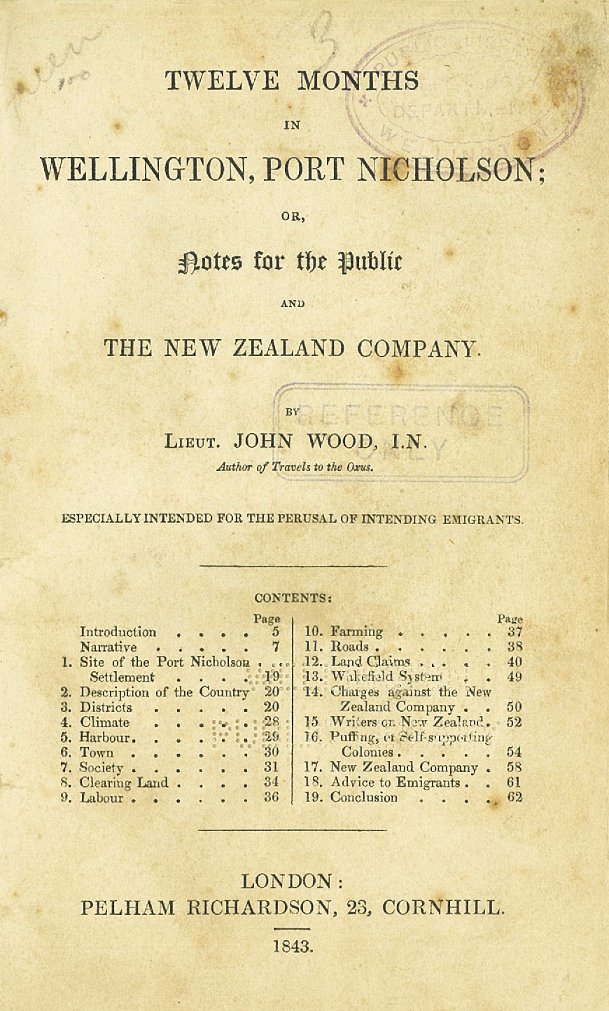 Twelve Months in Wellington (1843)