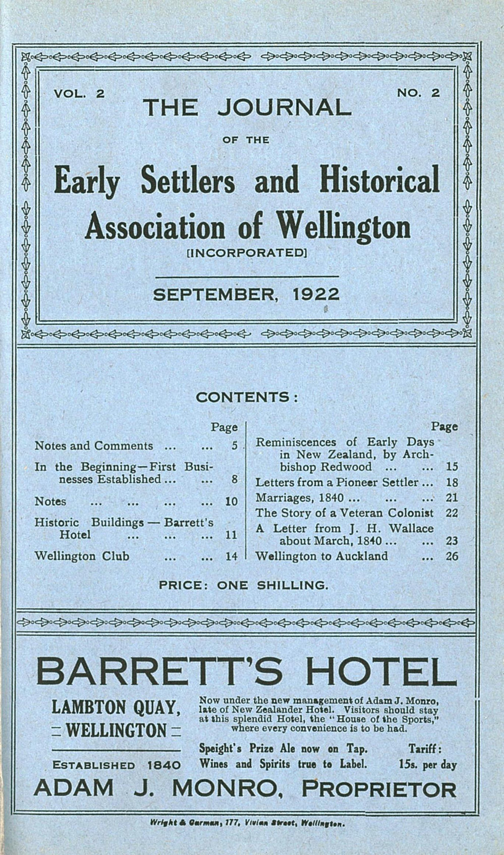 Vol 2, No 2 of The Journal of the Early Settlers and Historical Association of Wellington 