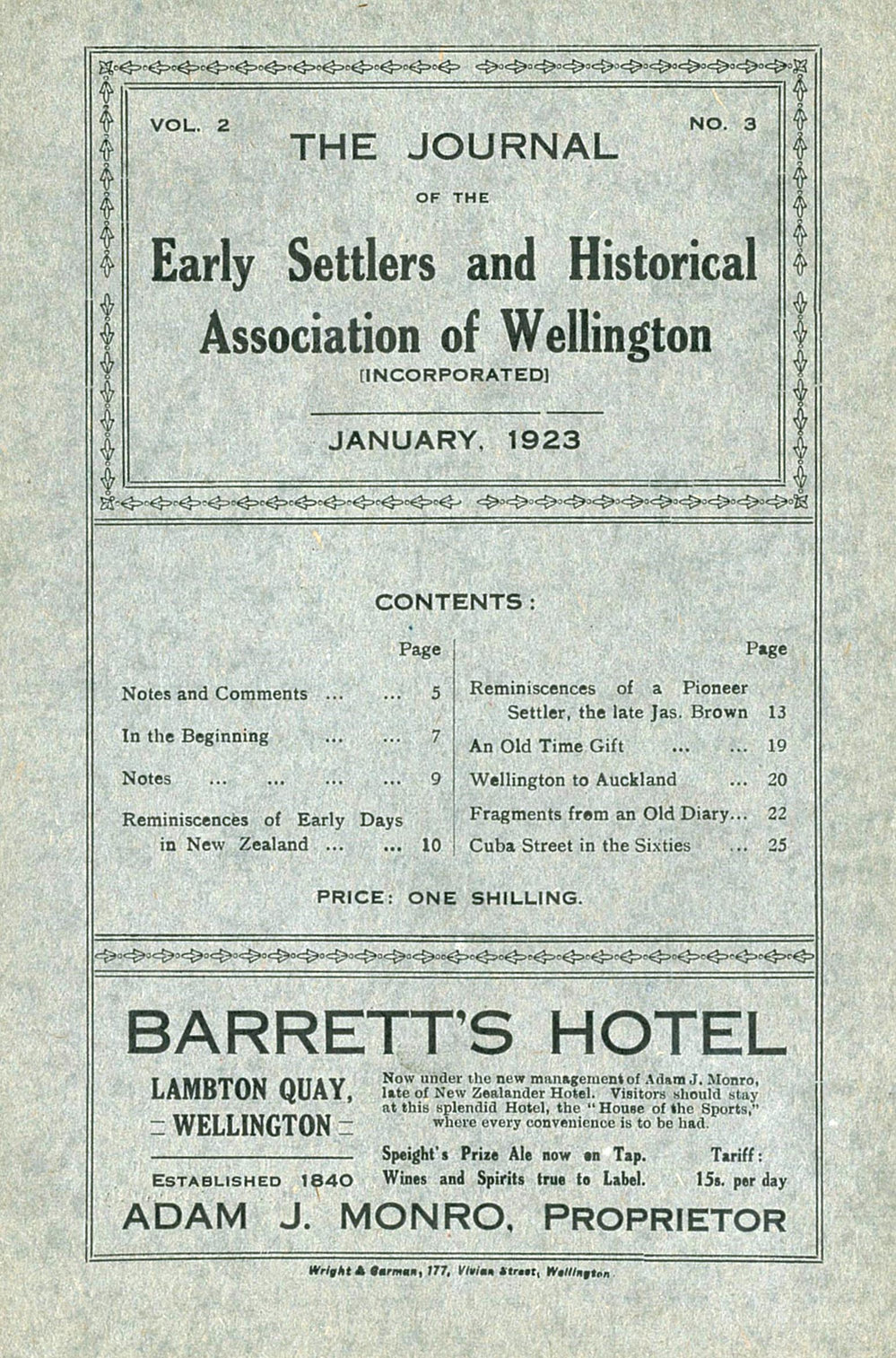 Vol 2, No 3 of The Journal of the Early Settlers and Historical Association of Wellington 