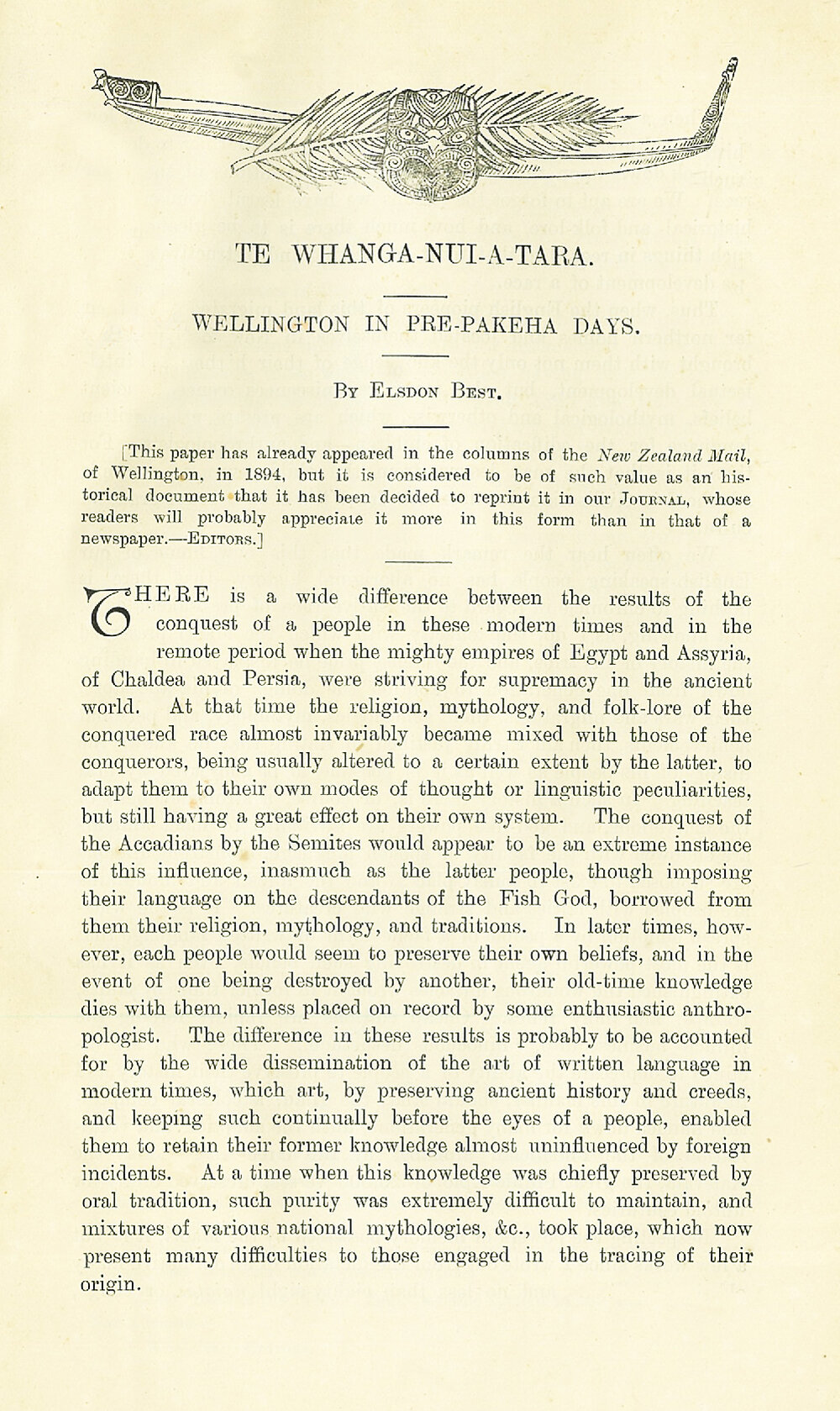 Te Whanga-nui-a-Tara: Wellington in pre-Pakeha days