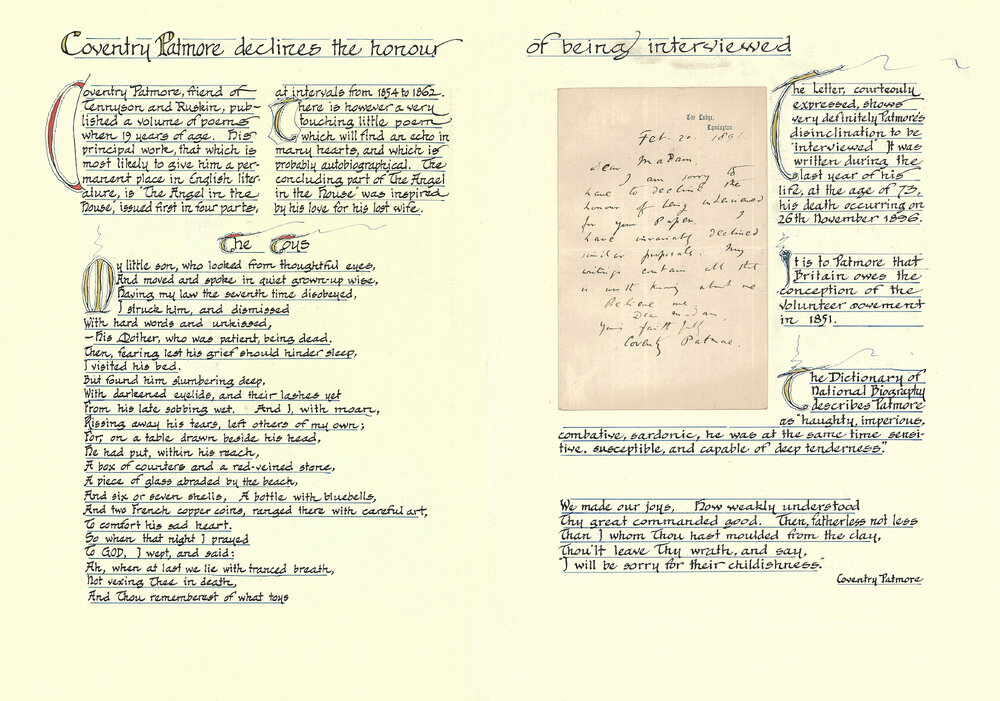 Note from Coventry Patmore to a journalist