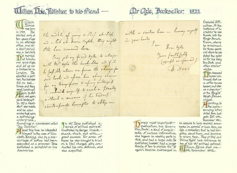 Letter from William Hone to Mr Ogle