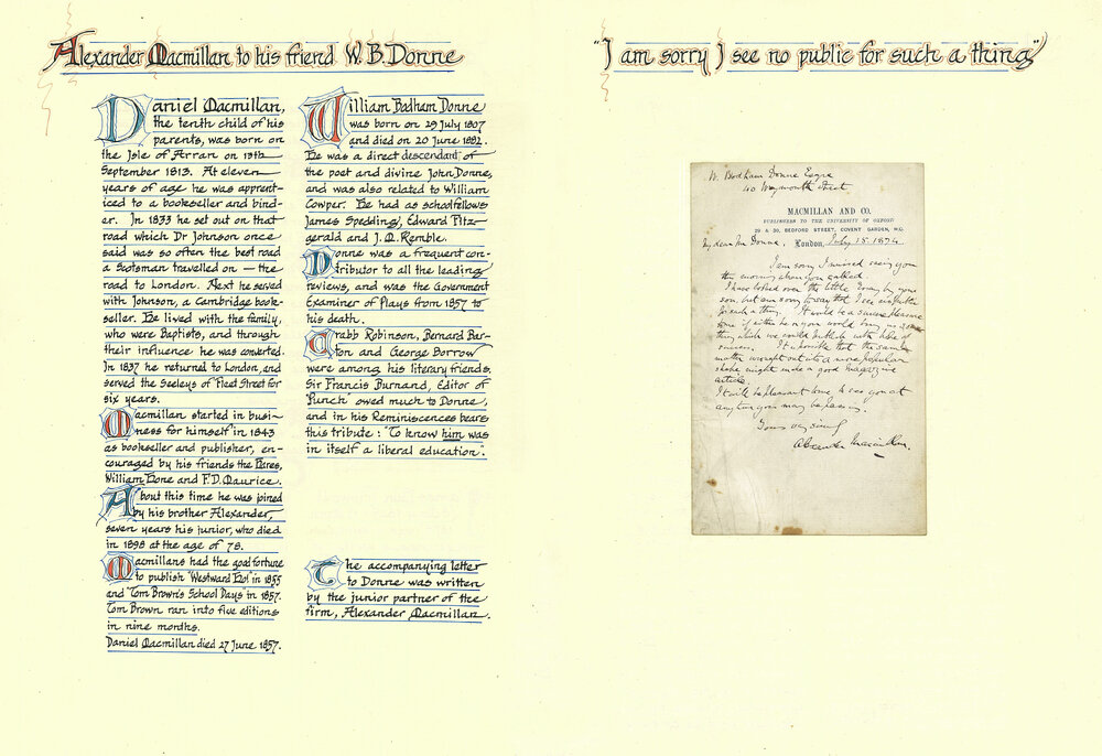 Letter from Alexander MacMillan to William Bodham Donne