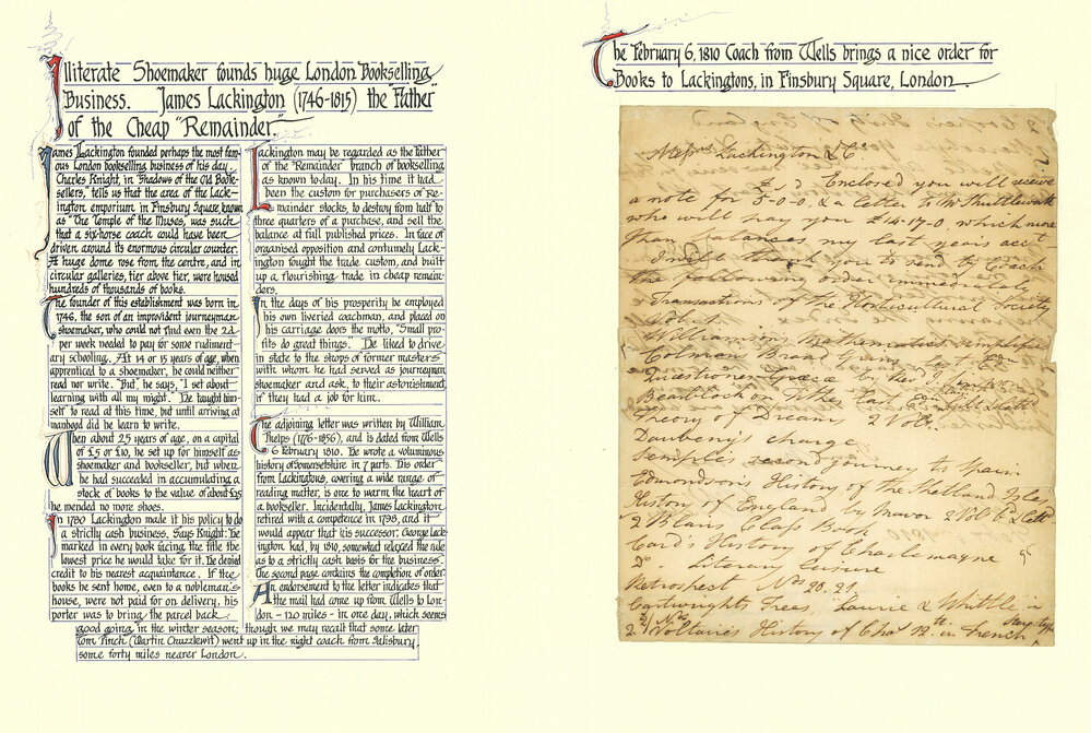 An order for Lackington's Bookshop