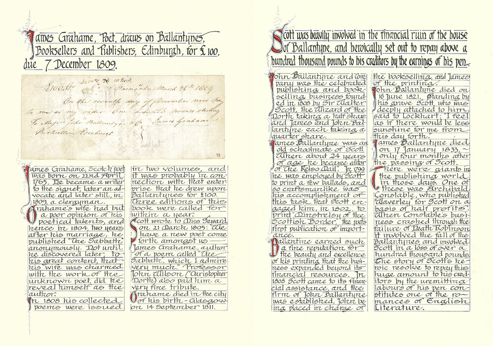 Note from James Grahame to Ballantynes Booksellers