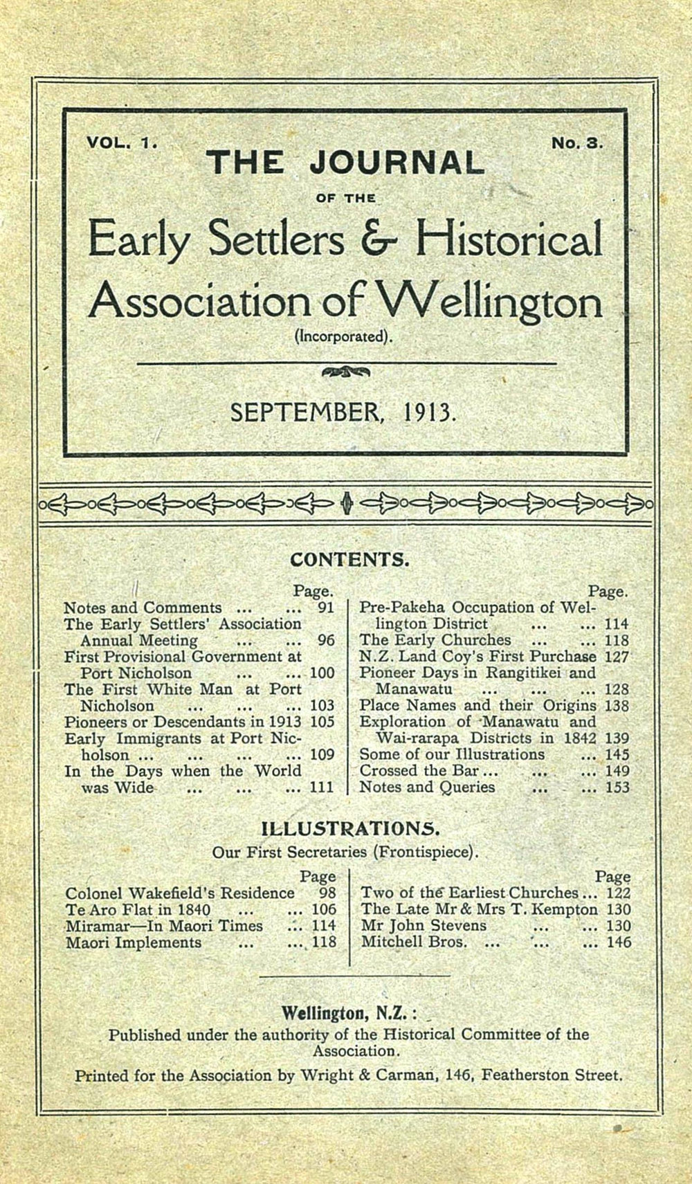 Vol 1, No 3 of The Journal of the Early Settlers and Historical Association of Wellington