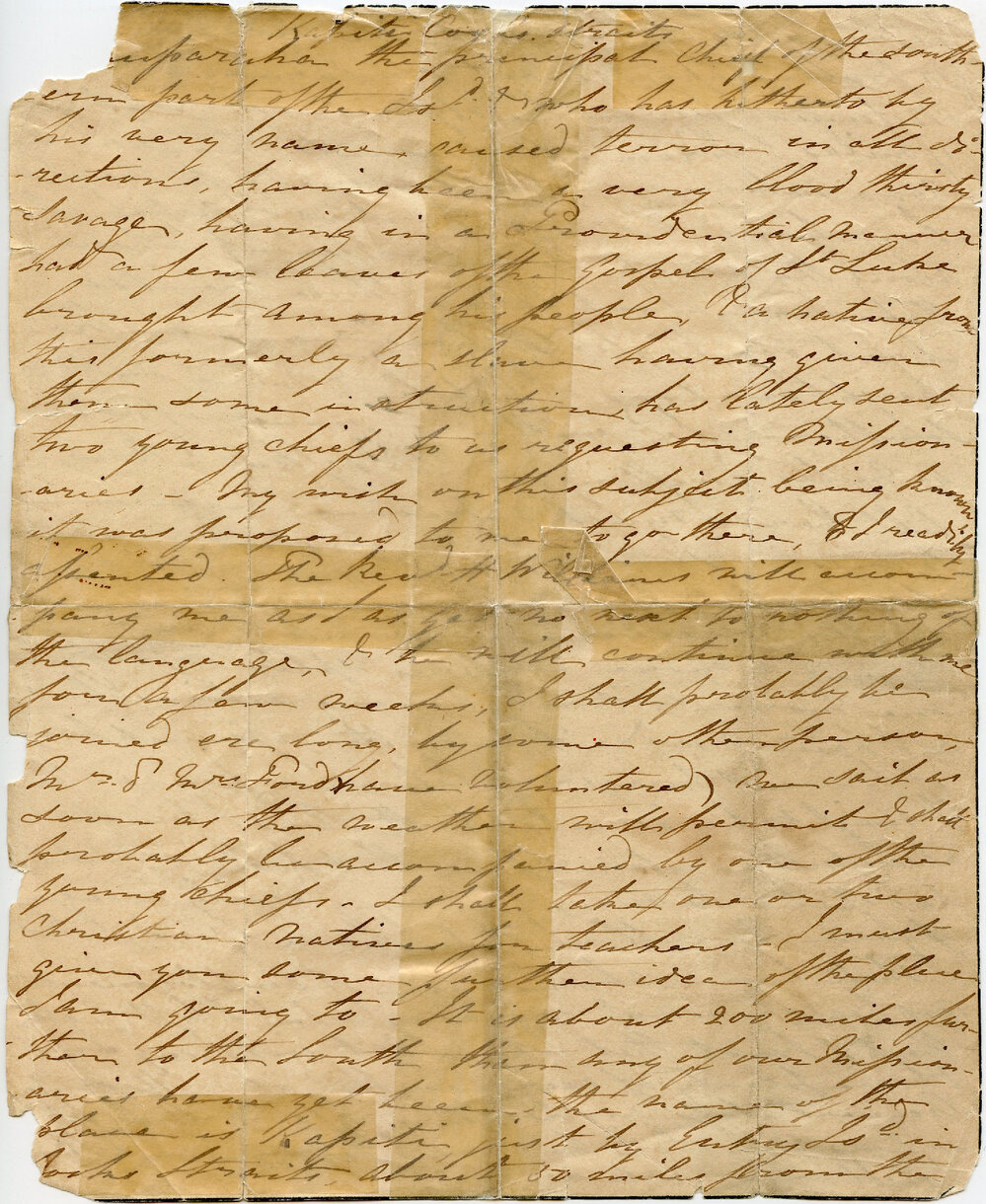 Fragment of a letter from Octavius Hadfield
