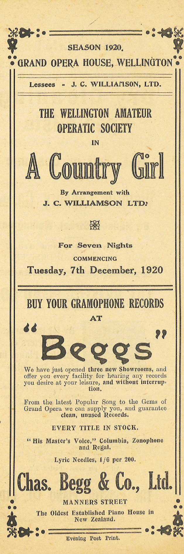 The Wellington Amateur Operatic Society: "A Country Girl"