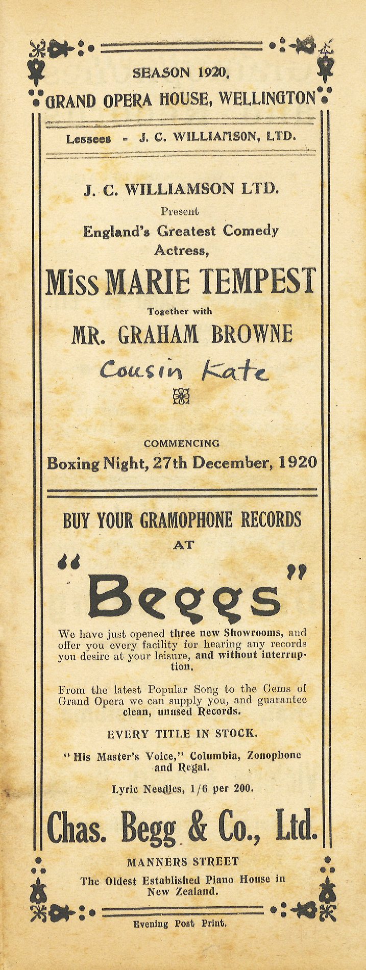 J.C. Williamson: "Cousin Kate"