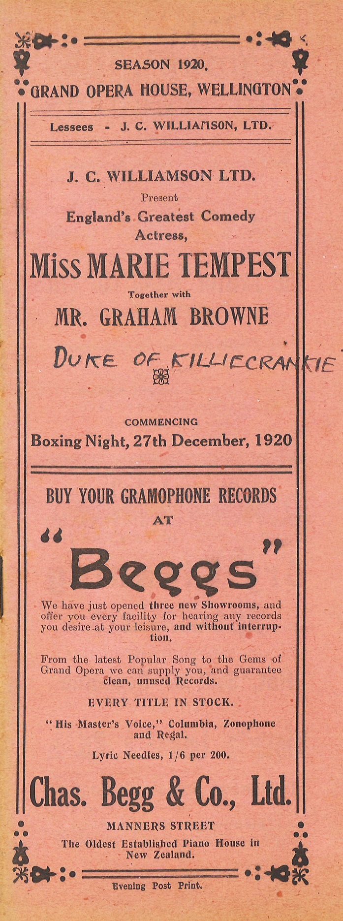 J.C. Williamson: "Duke of Killiecrankie"