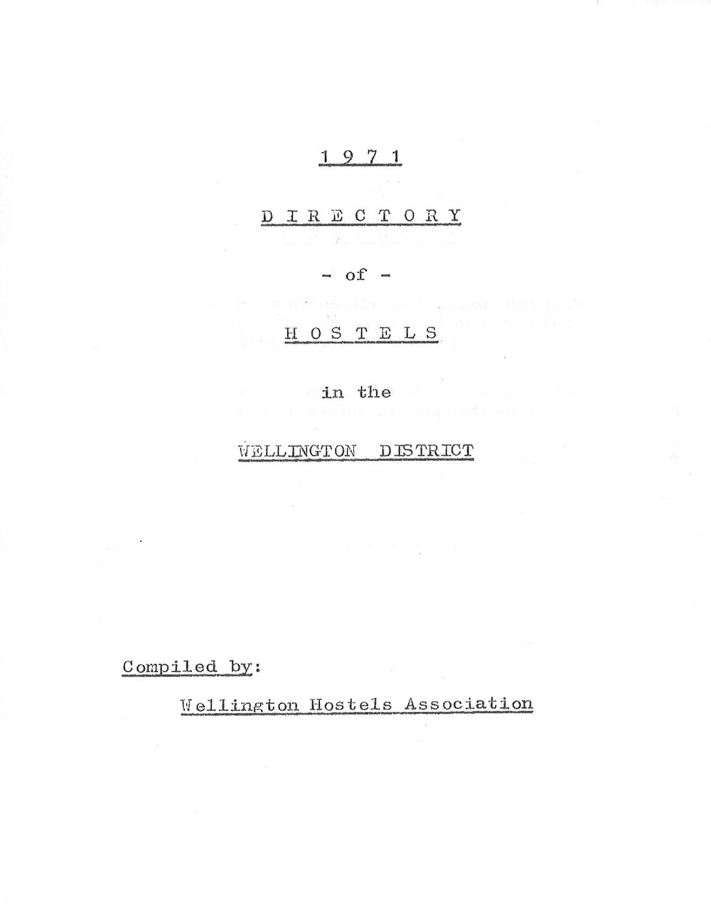1971 Directory of Hostels in the Wellington Region