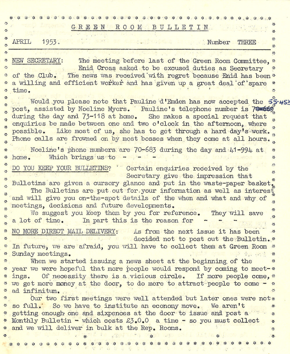 Green Room Bulletin 1953/3