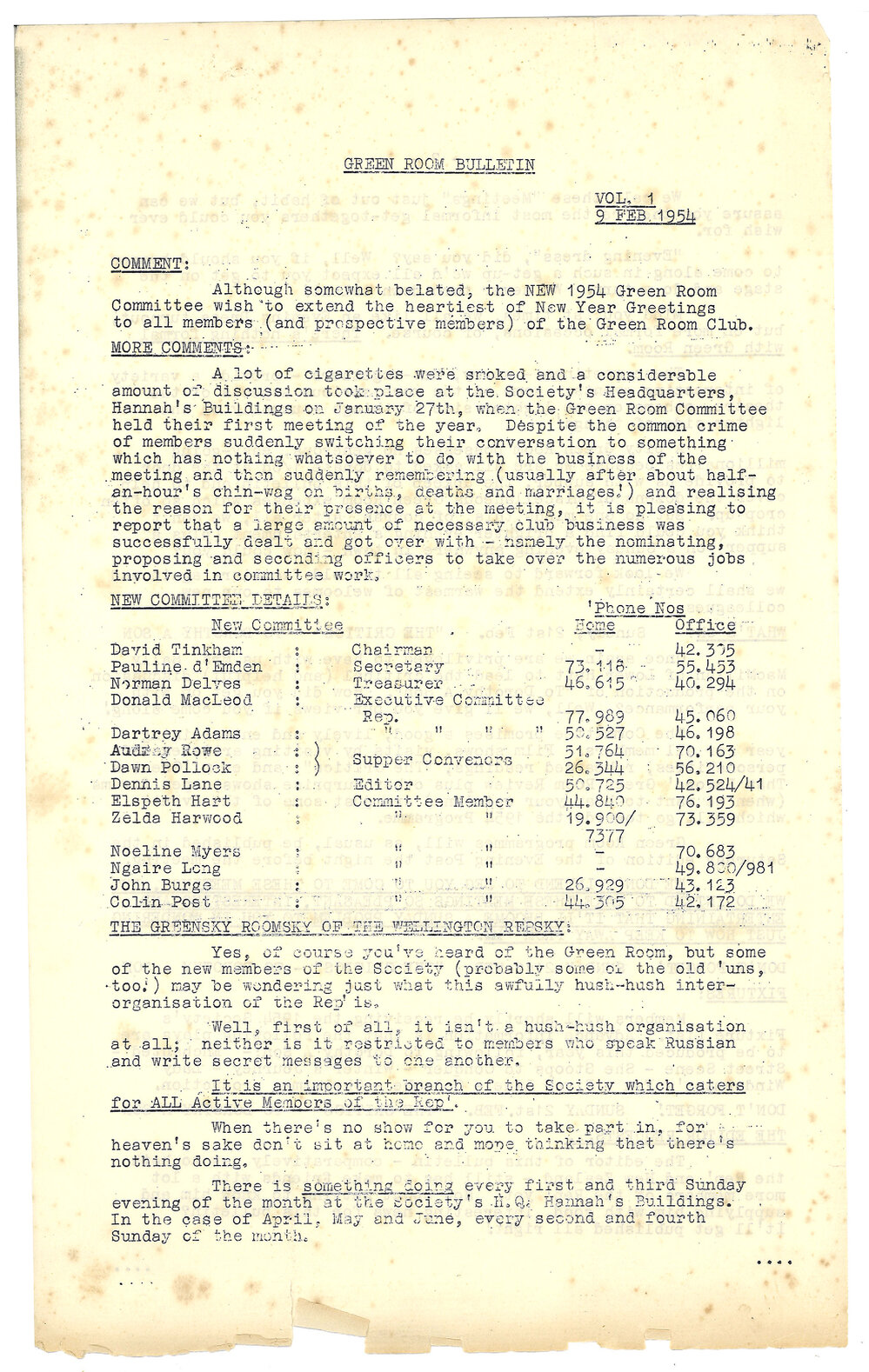 Green Room Bulletin 1954/1