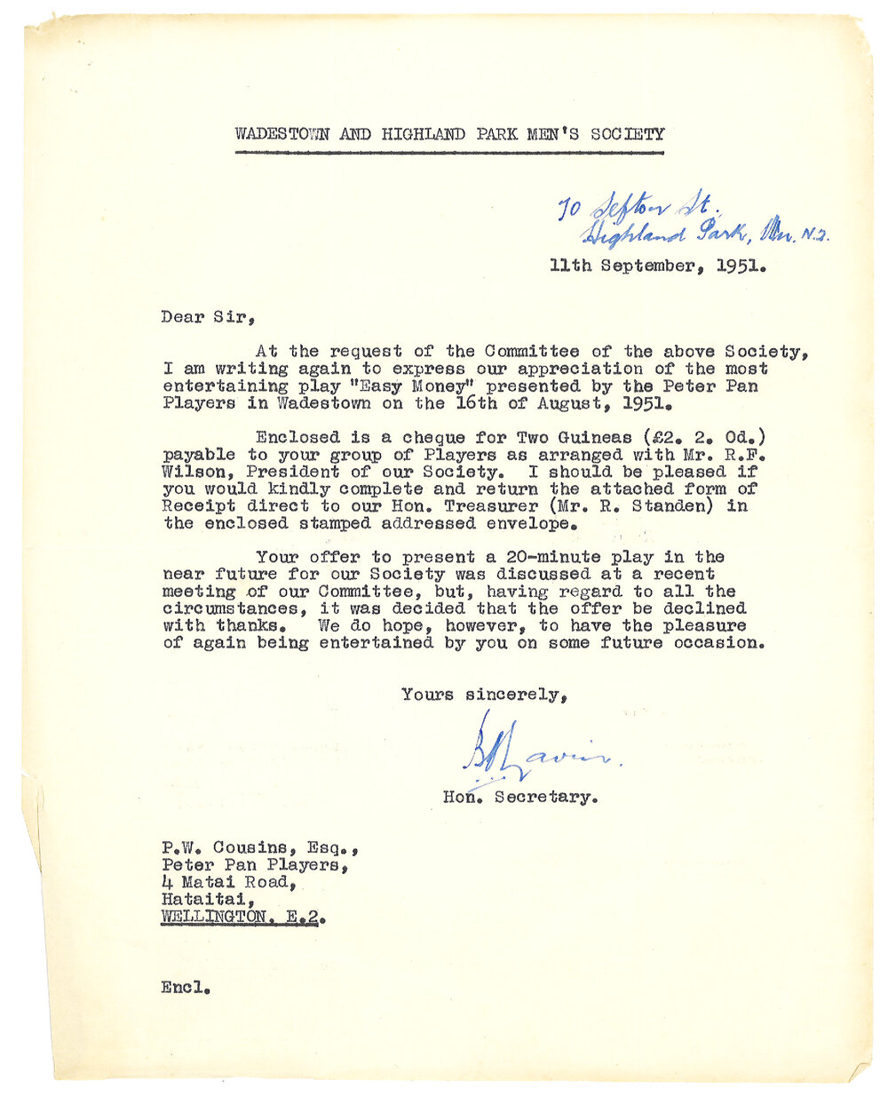 Letters addressed to the Peter Pan Players, 1950s