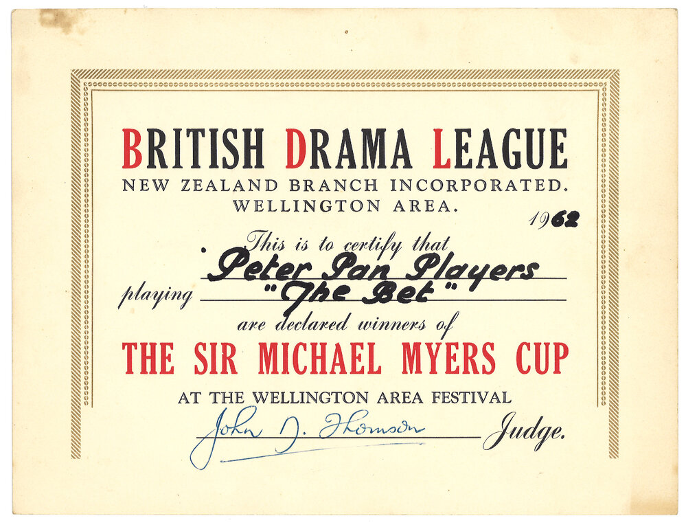 Awards won by the Peter Pan Players for "The Bet"