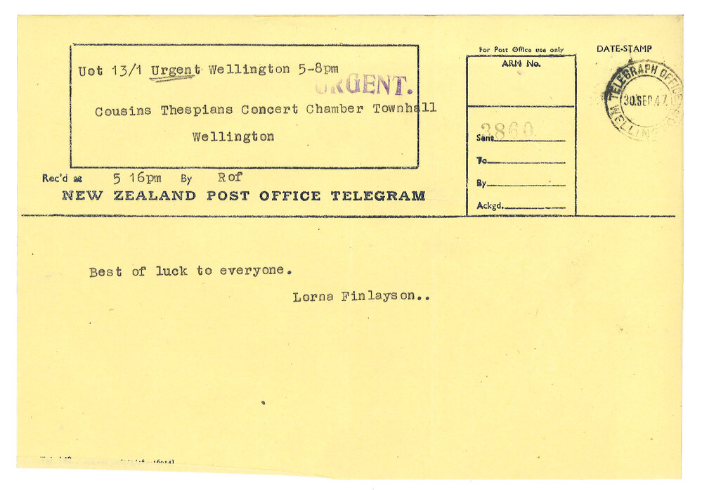 Telegrams sent to Thespians in 1947