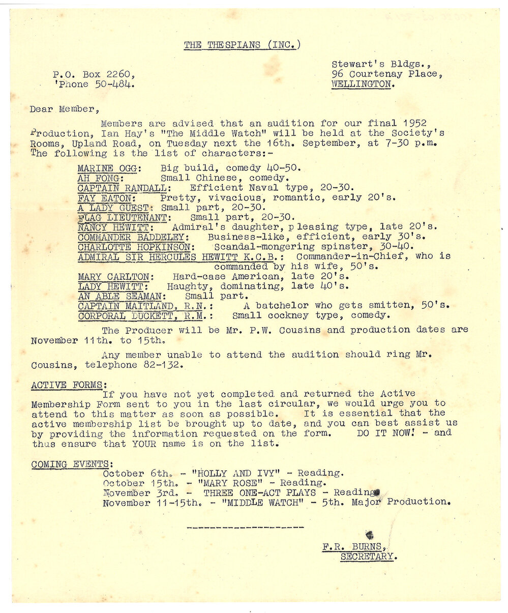 Thespians: documents relating to "The Middle Watch"
